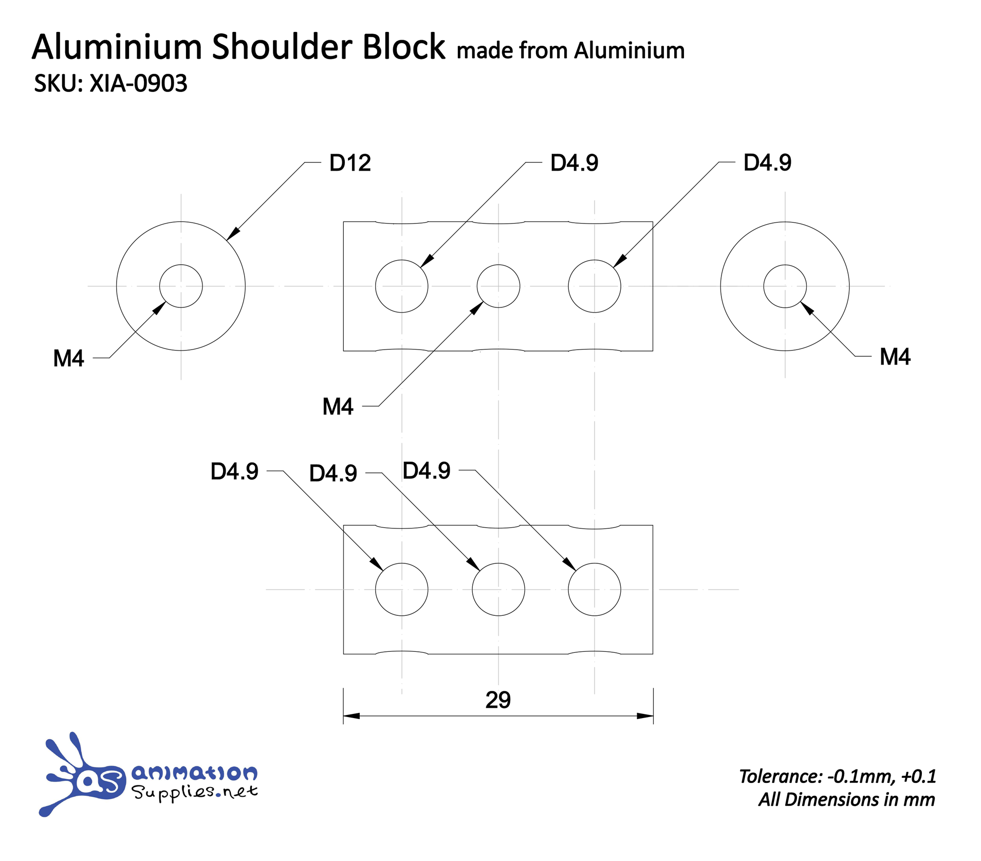 Aluminium Shoulder Block working drawing for animation wire armatures
