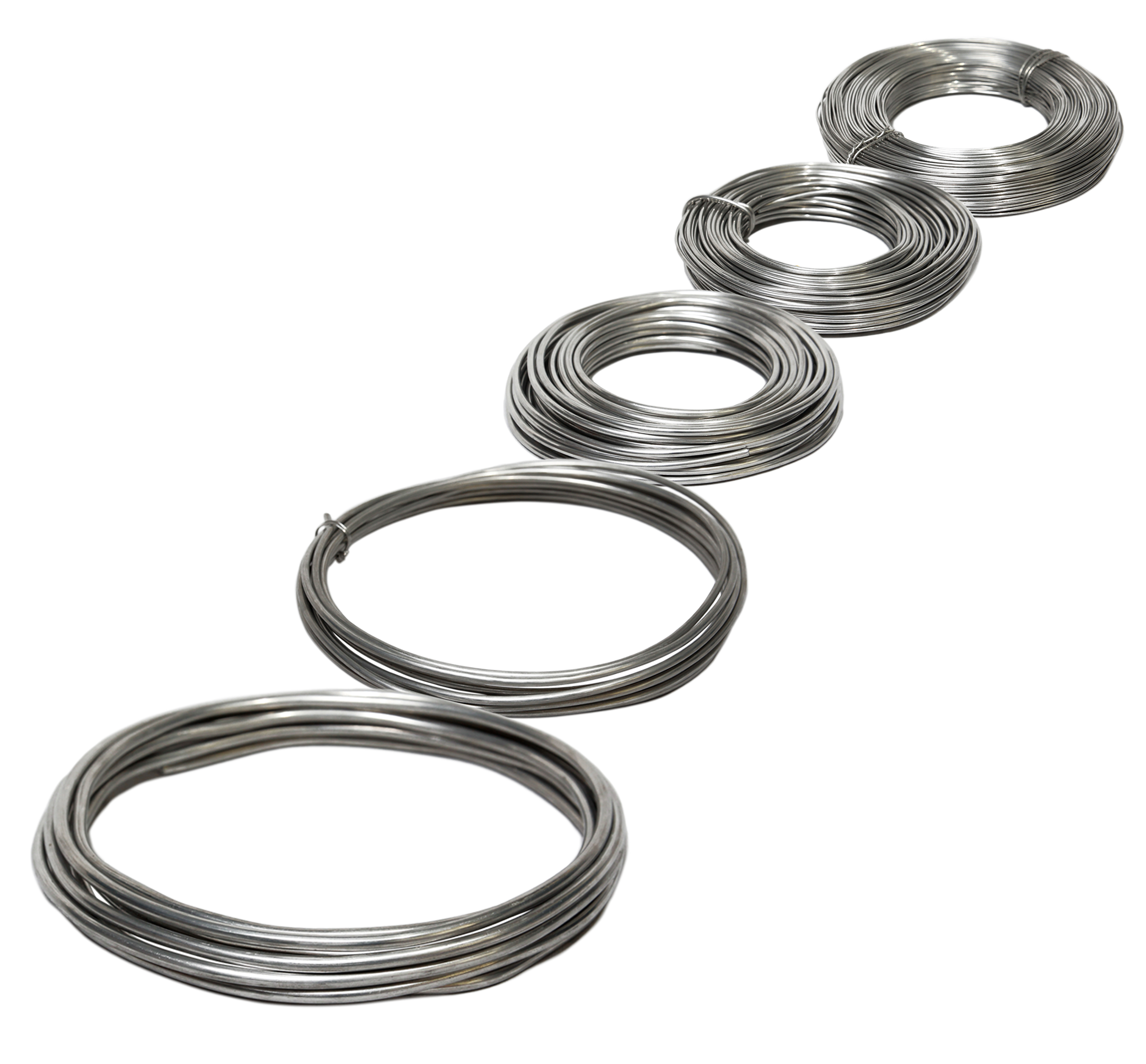 Aluminium wire available in 1mm, 2mm, 3mm, 4mm and 5mm sizes.