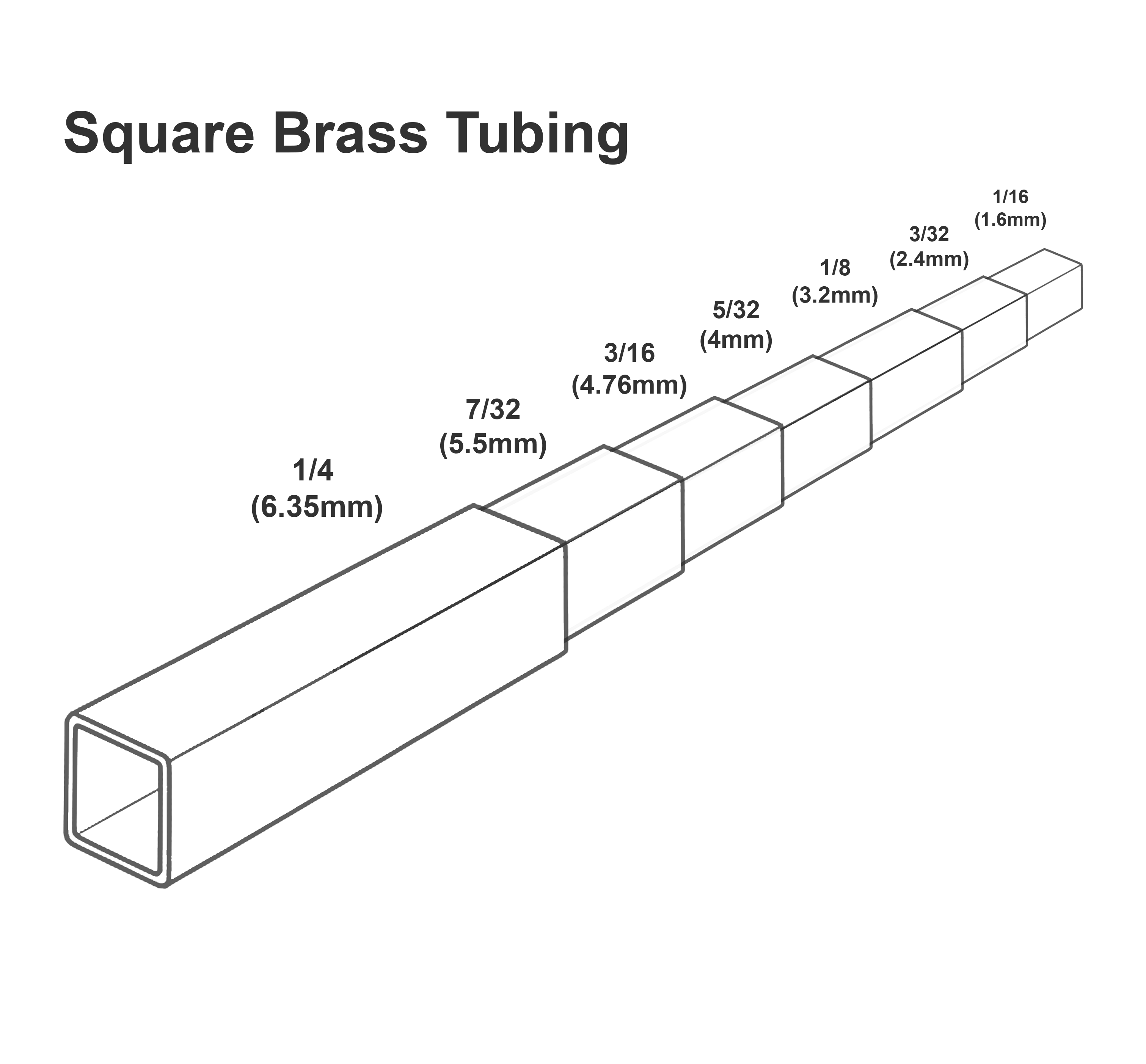 Diagram showing which square brass tubes fit together.