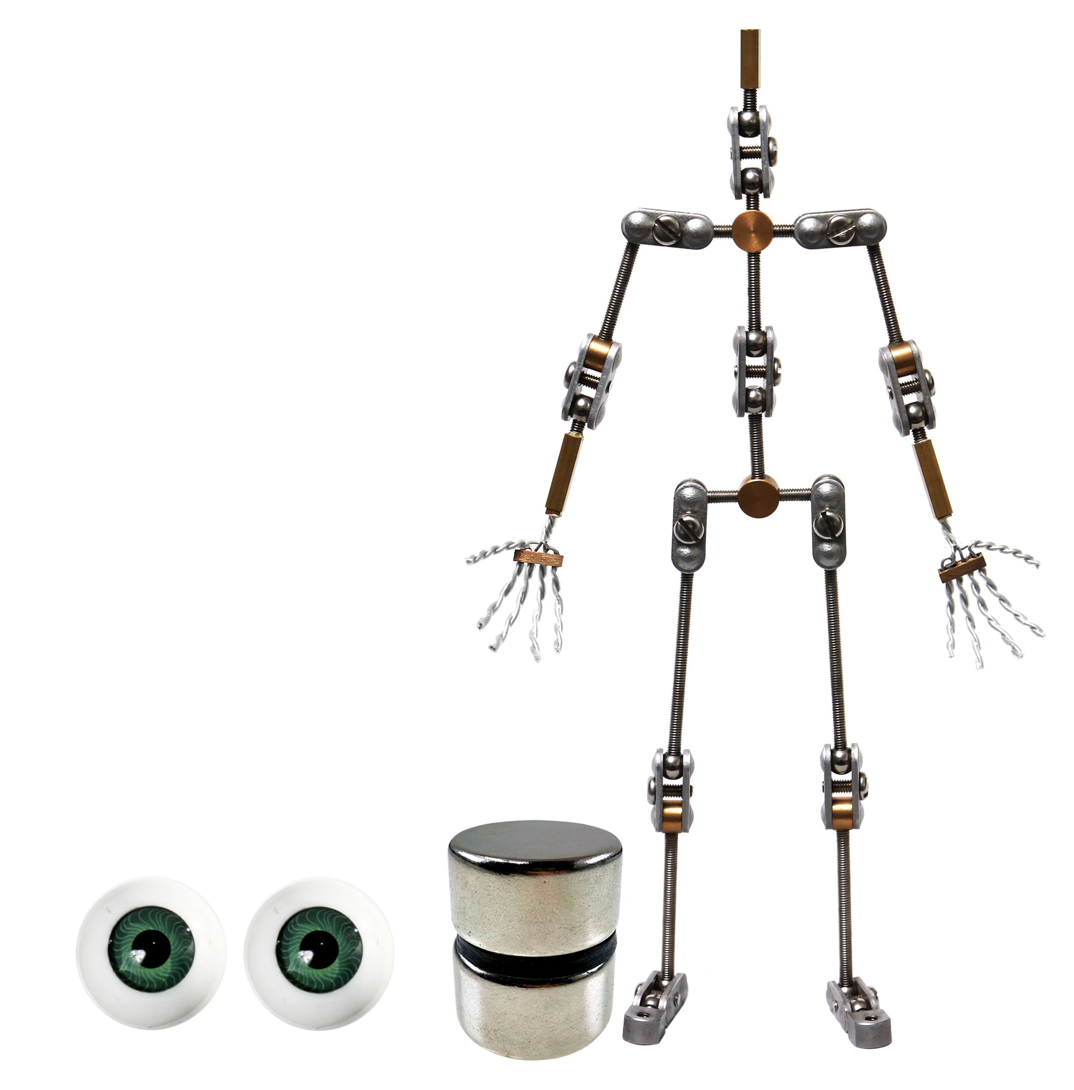Animation Supplies Bundle Deal - Standard Armature Kit, Standard Tie-Down Magnets and Green Acrylic Eyes.