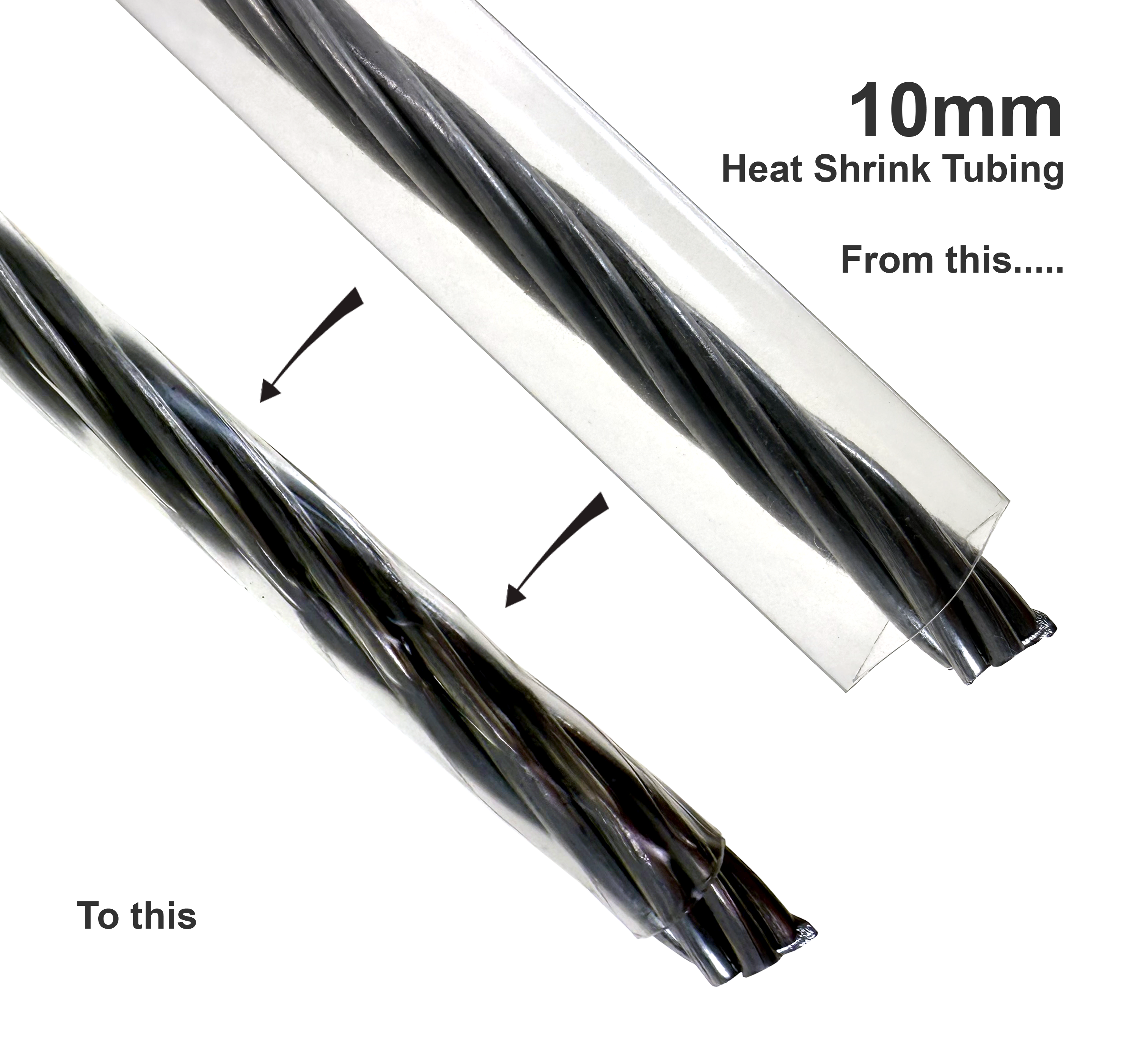 10mm Heat Shrink Tubing shrinks to half its size when heated