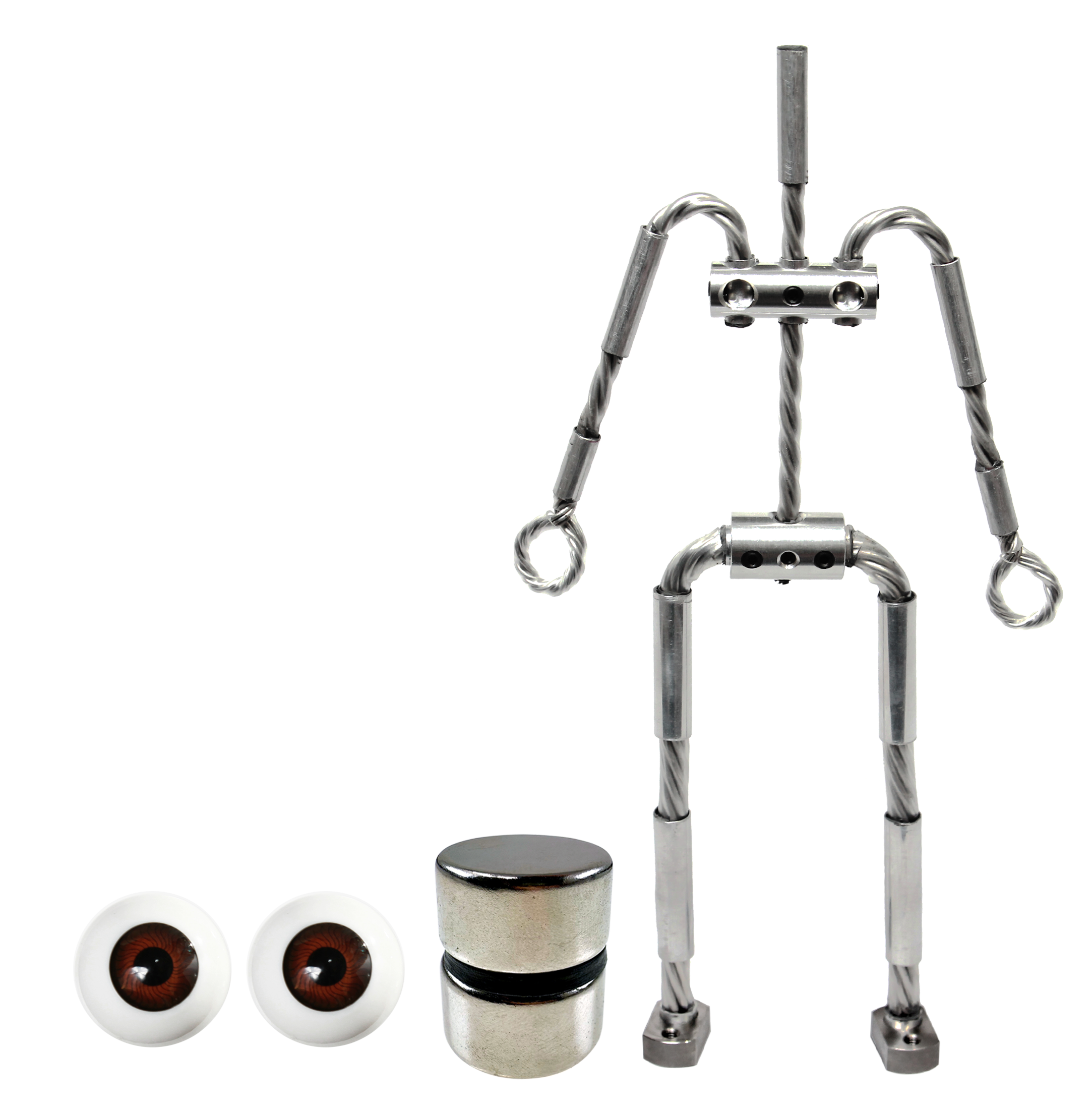 Animation Supplies Bundle Deal - AliExtra Armature Kit, Standard Tie-Down Magnets and Brown Acrylic Eyes.