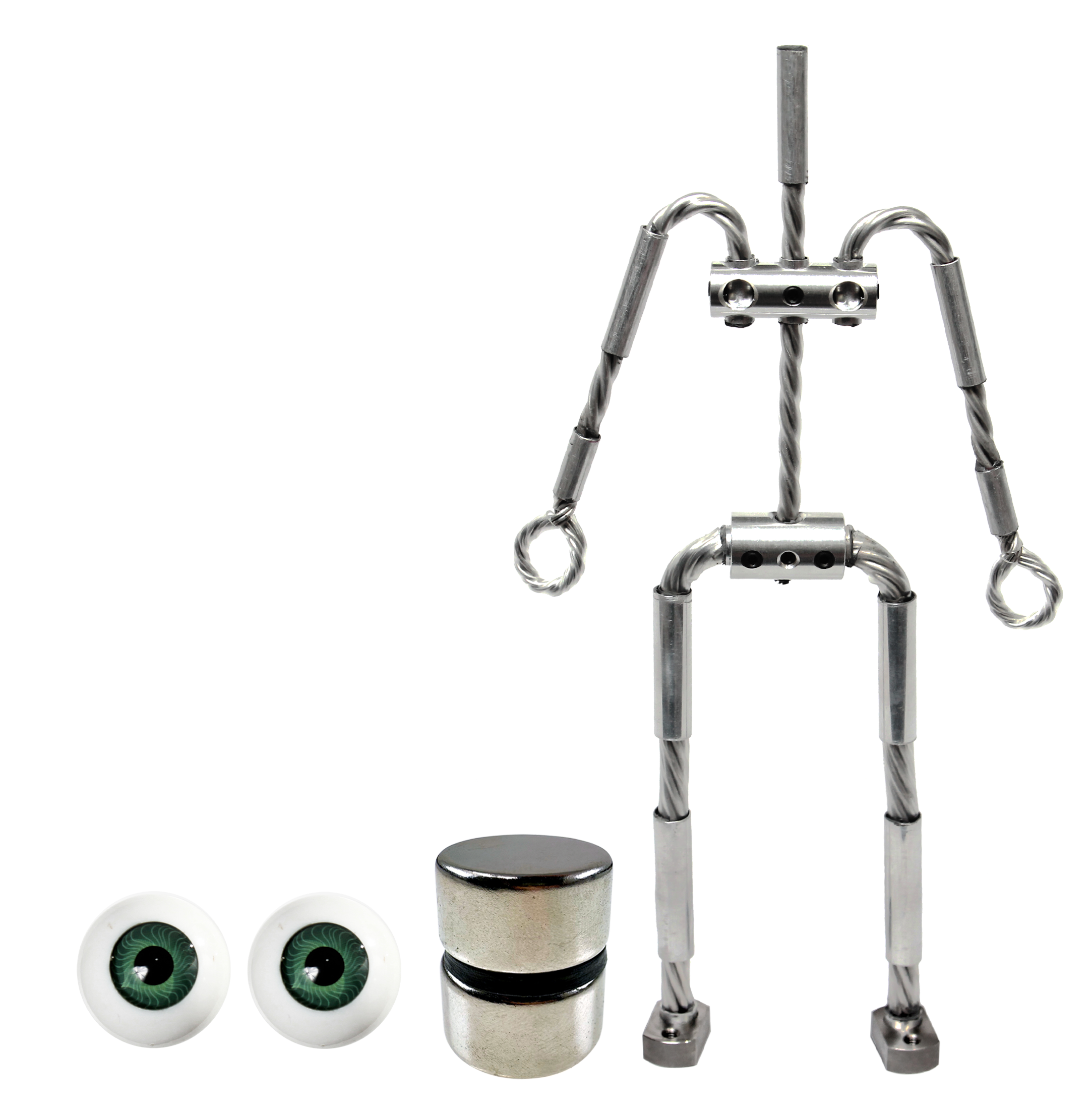 Animation Supplies Bundle Deal - AliExtra Armature Kit, Standard Tie-Down Magnets and Green Acrylic Eyes.