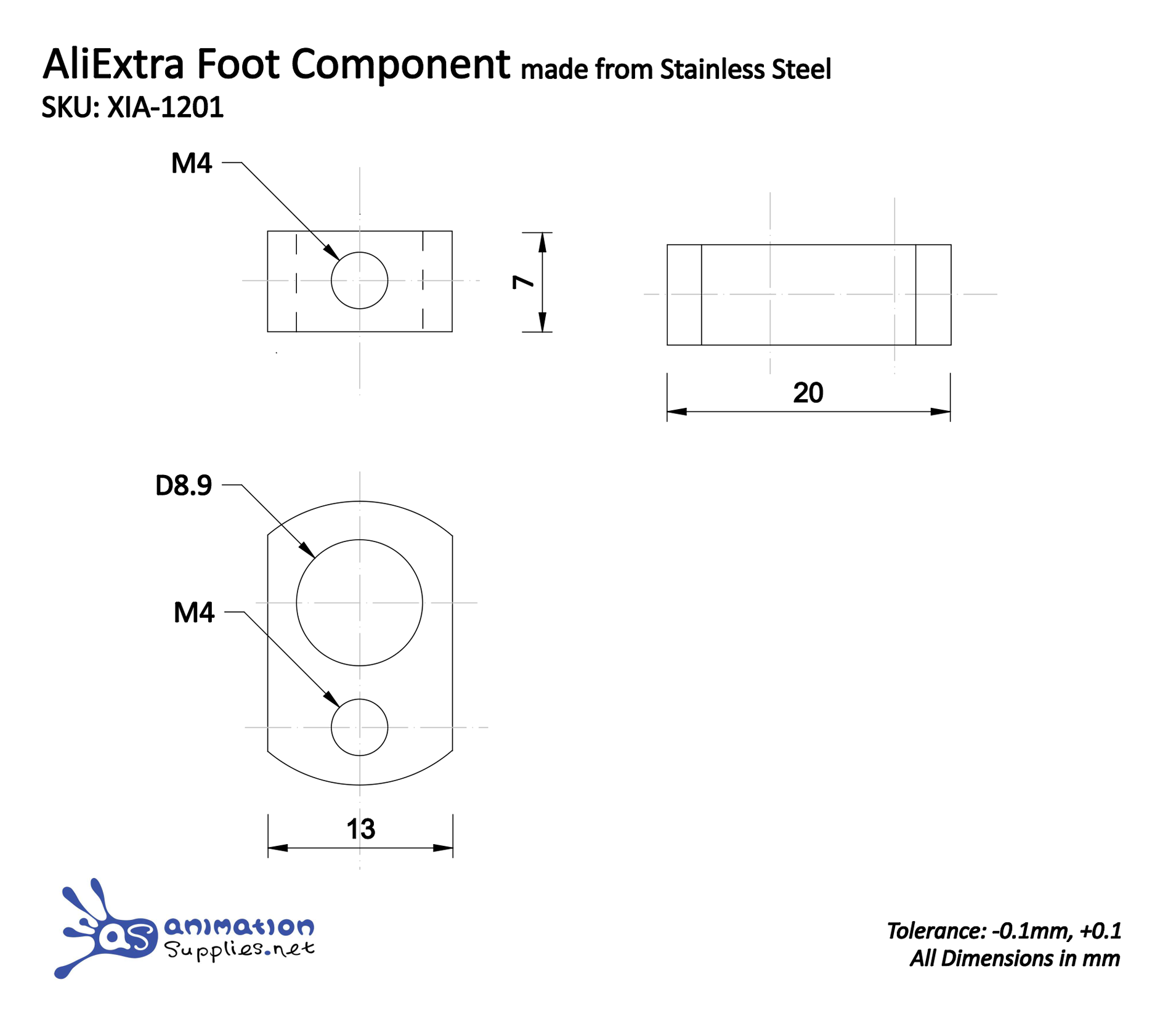 AliExtra Aluminium Wire Armature Foot Component Working Drawing