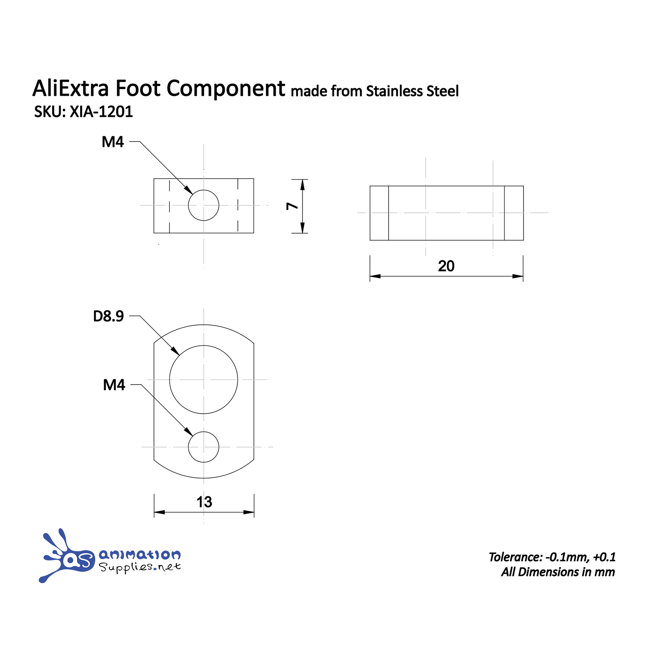 AliExtra Aluminium Wire Armature Foot Component Working Drawing