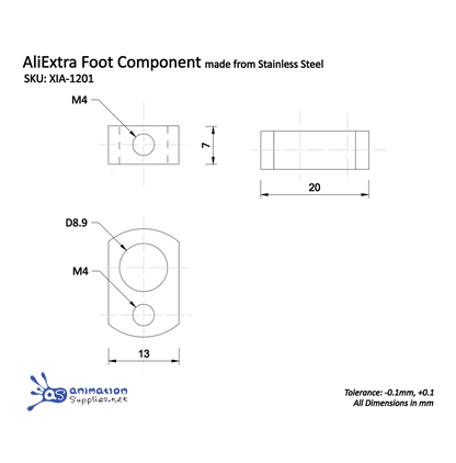 AliExtra Aluminium Wire Armature Foot Component Working Drawing