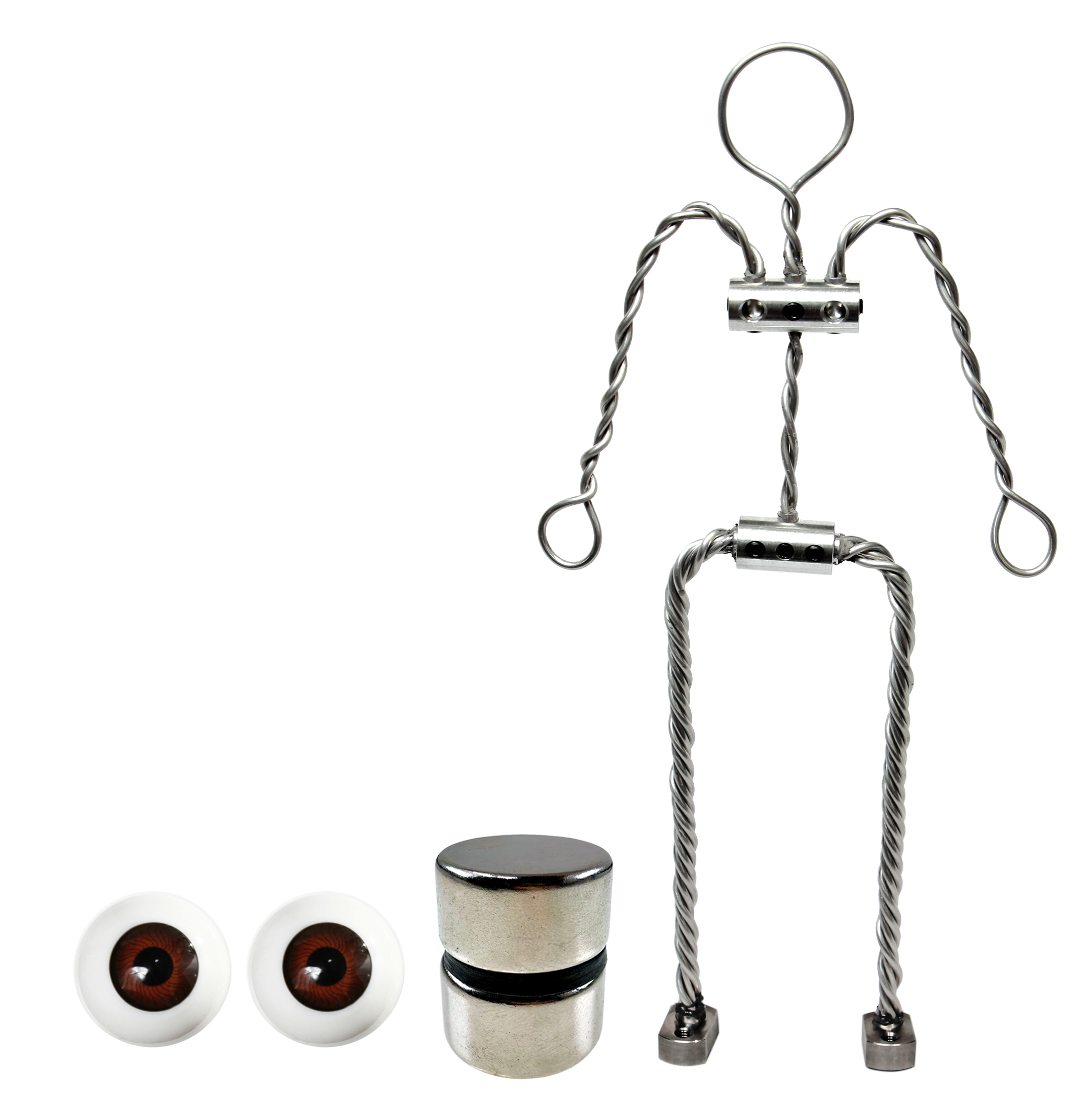 Animation Supplies Aluminium Armature Bundle Deal. Standard Tie-Down Magnets and Brown Acrylic Eyes.