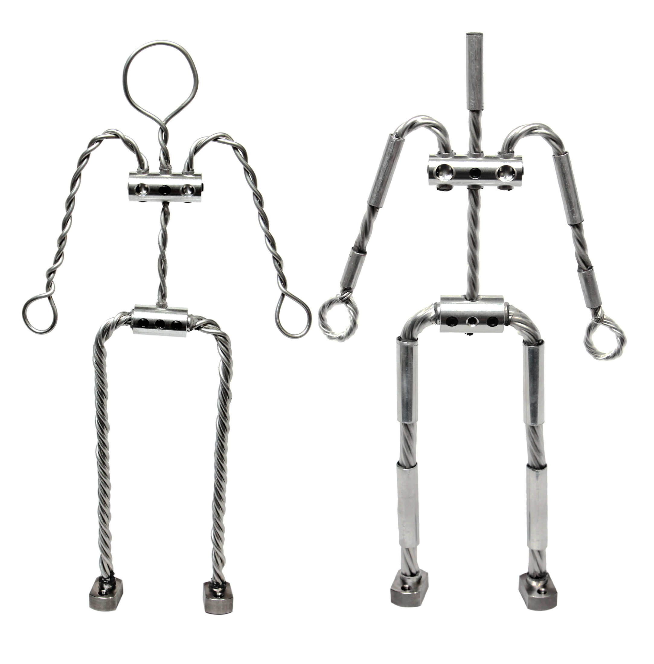 Animation Supplies Aluminum Wire Armature Kits. The Aluminium Kit and the AliExtra Stop Motion Armature standing side-by-side for comparison.