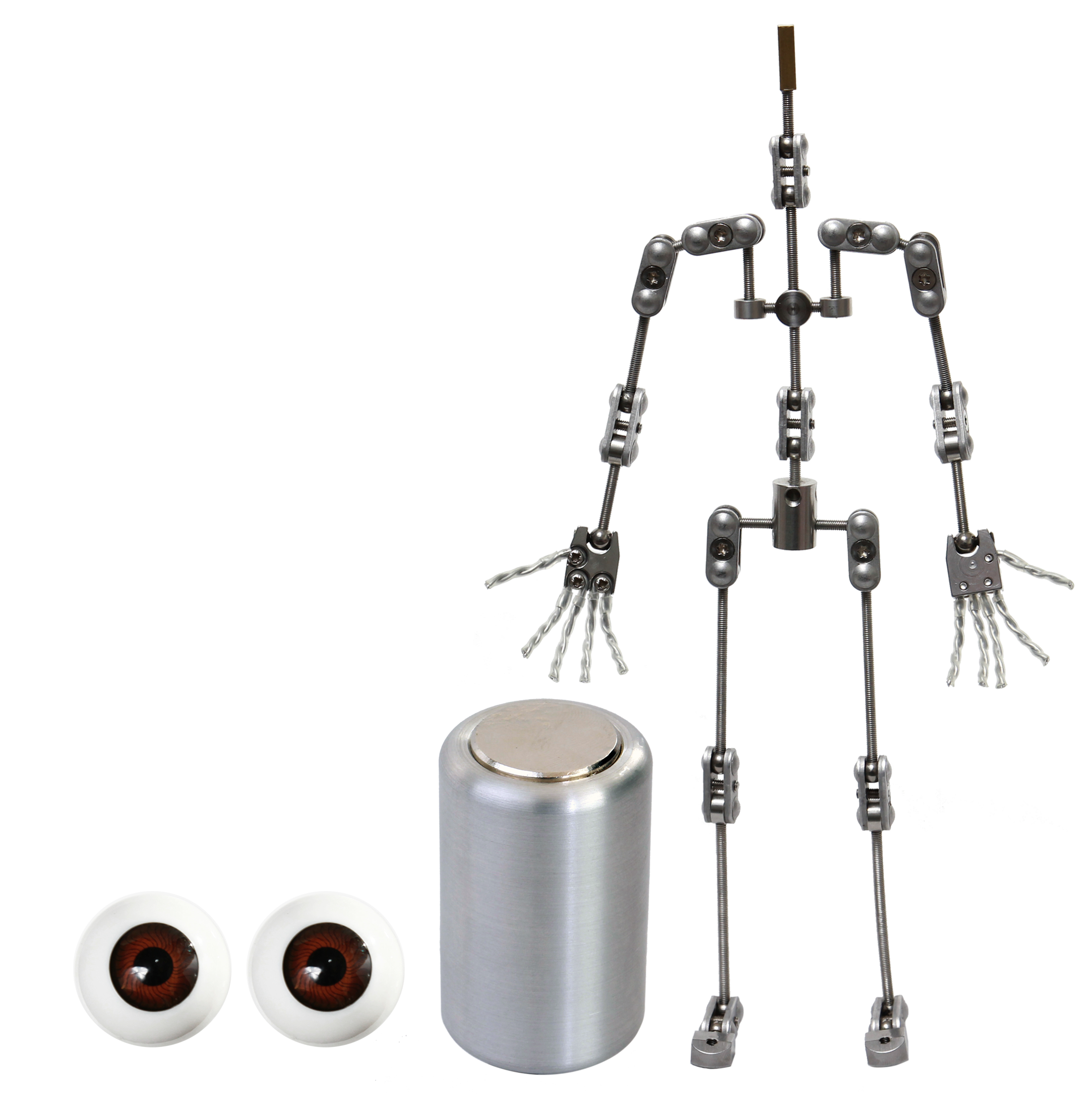Animation Supplies Bundle Deal - ProPlus Armature Kit, Professional Tie-Down Magnet and Brown Acrylic Eyes.