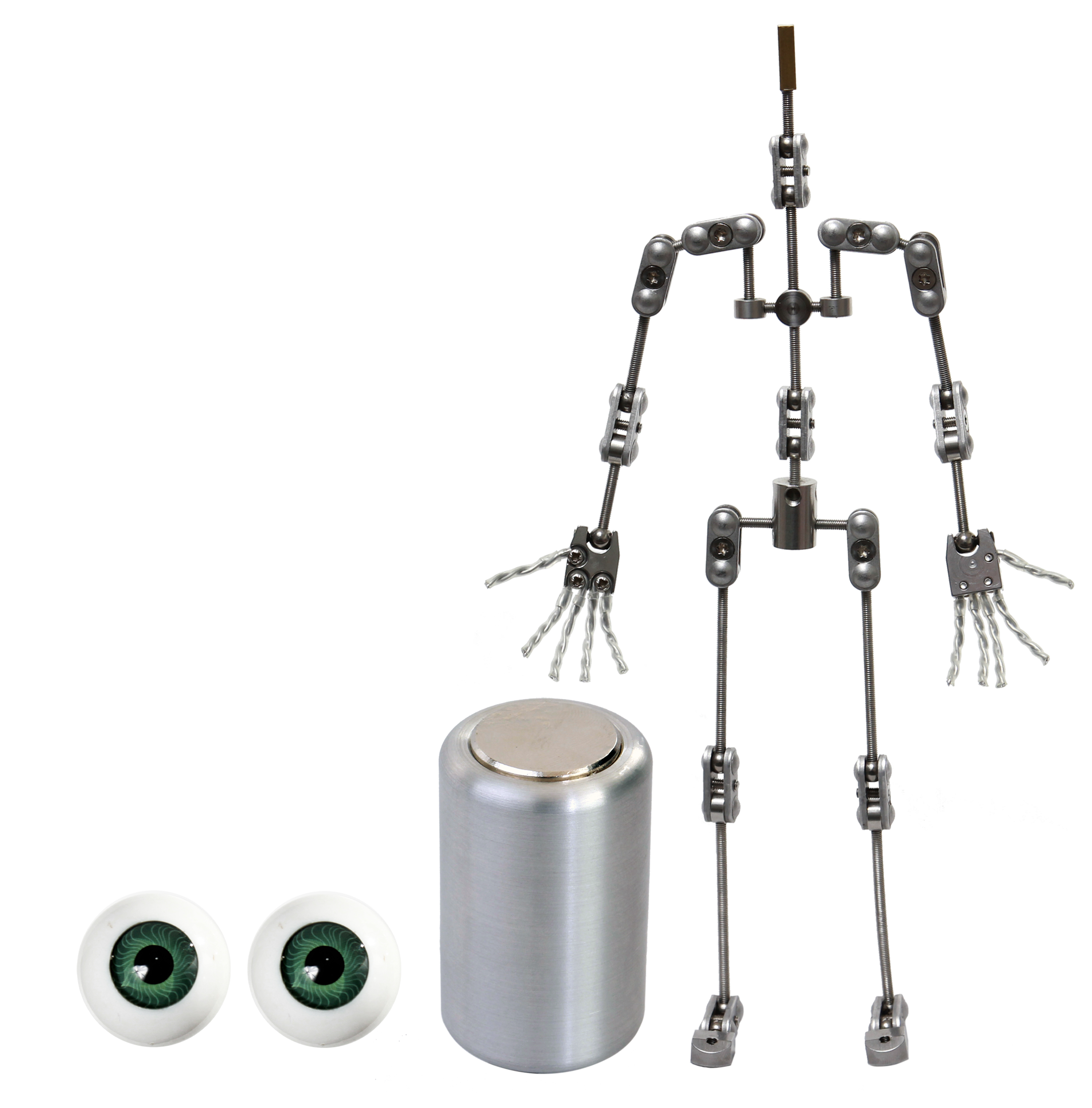 Animation Supplies Bundle Deal - ProPlus Stop Motion Armature Kit, Professional Tie-Down Magnet and Green Acrylic Eyes.