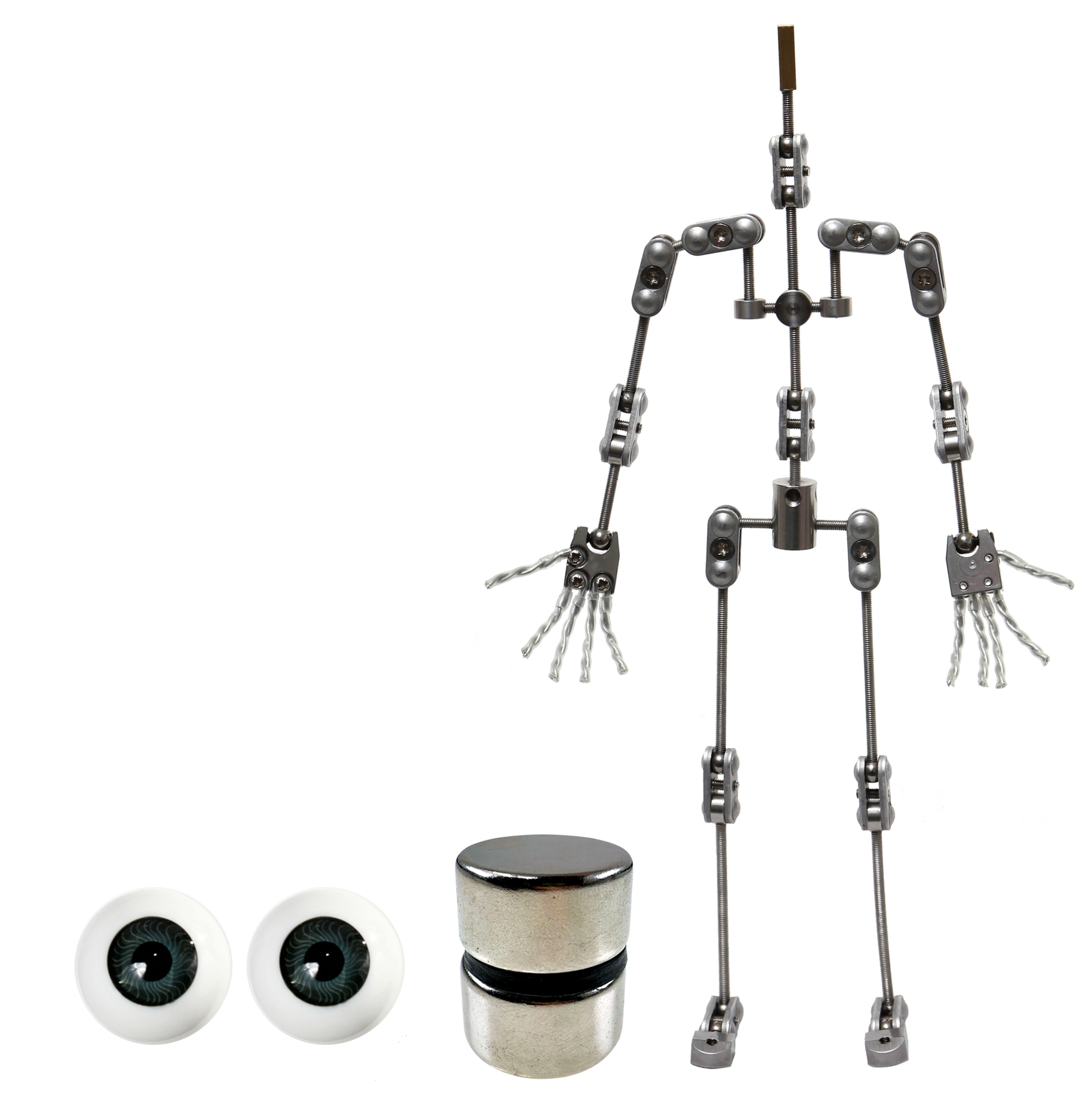Animation Supplies Bundle Deal - ProPlus Armature Kit, Standard Tie-Down Magnets and Grey Acrylic Eyes,