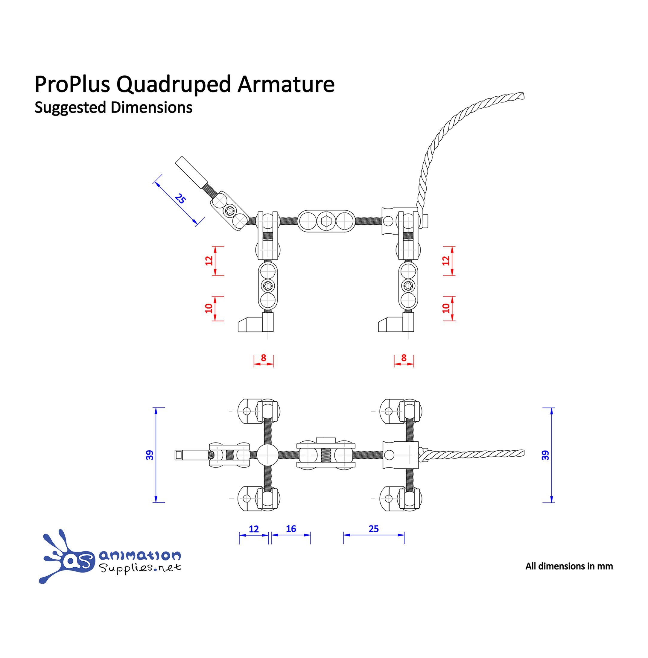 Animation Supplies ProPlus Quadruped Armature Scale Drawing.