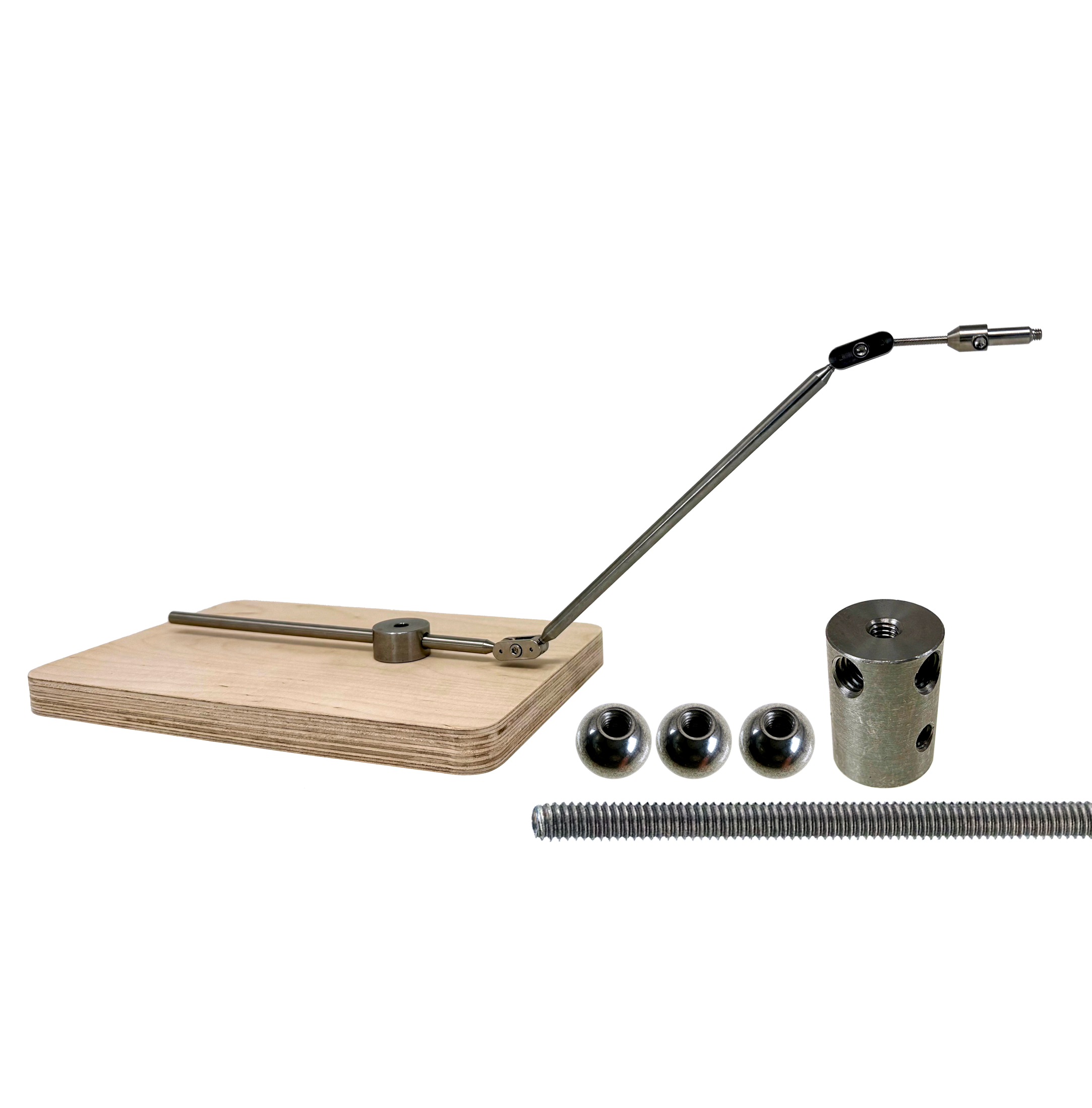 To use the ProPlus Stop Motion Rig with our Standard Armatures extra components are required. These are 8mm M3 Balls, a Rigging Block and a length of M3 Threaded Rod. These are shown in the photo.