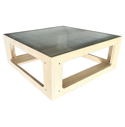 Professional Stage for Stop Motion Animation. Made from Birch Ply with Galvanised Perforated Steel top allowing for Magnetic and Threaded Tie-Down.