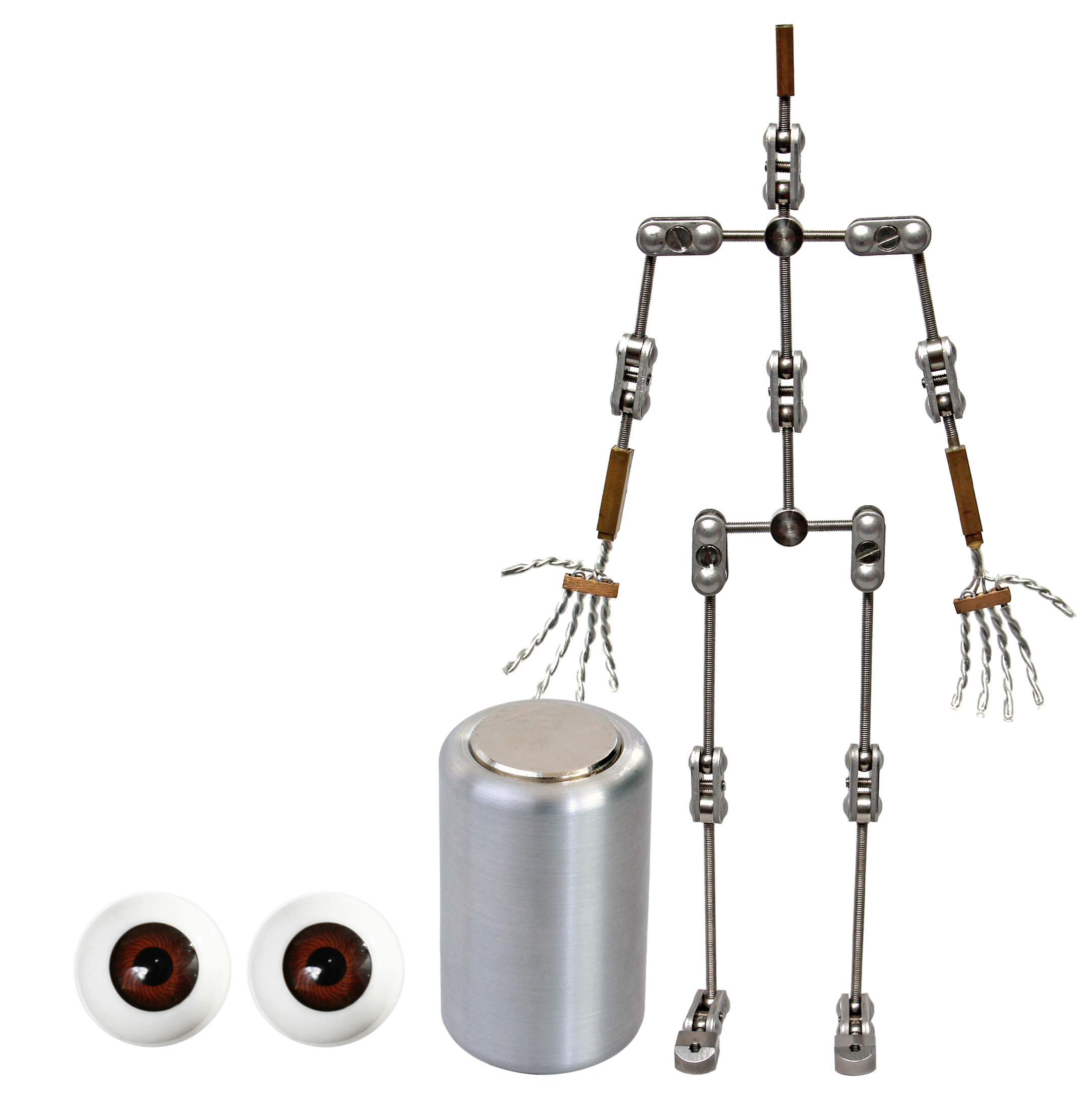 Animation Supplies Bundle Deal - Professional Armature Kit, Professional Tie-Down Magnet and Brown Acrylic Eyes.