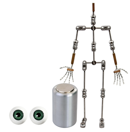 Animation Supplies Bundle Deal - Professional Armature Kit, Professional Tie-Down Magnet and Green Acrylic Eyes.