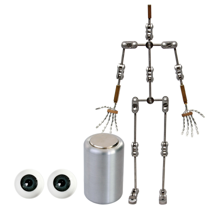 Animation Supplies Bundle Deal - Professional Armature Kit, Professional Tie-Down Magnet and Grey Acrylic Eyes.