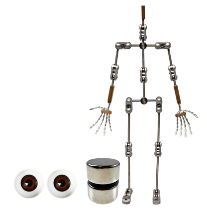 Animation Supplies Bundle Deal - Professional Armature Kit, Standard Tie-Down Magnets and Brown Acrylic Eyes.
