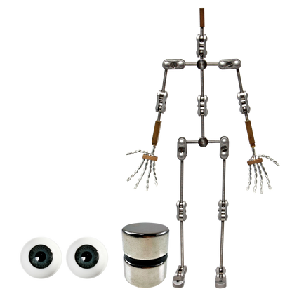 Animation Supplies Bundle Deal - Professional Armature Kit, Standard Tie-Down Magnets and Grey Acrylic Eyes.