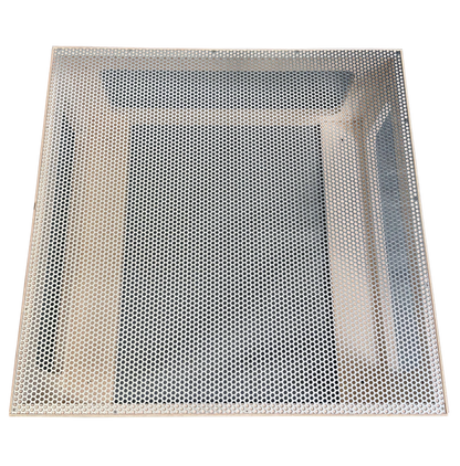 Top view of the Animation Stage. Showing the perforated galvanised steel sheet. The 5mm holes are great for threaded and magnetic stop motion tie-down.