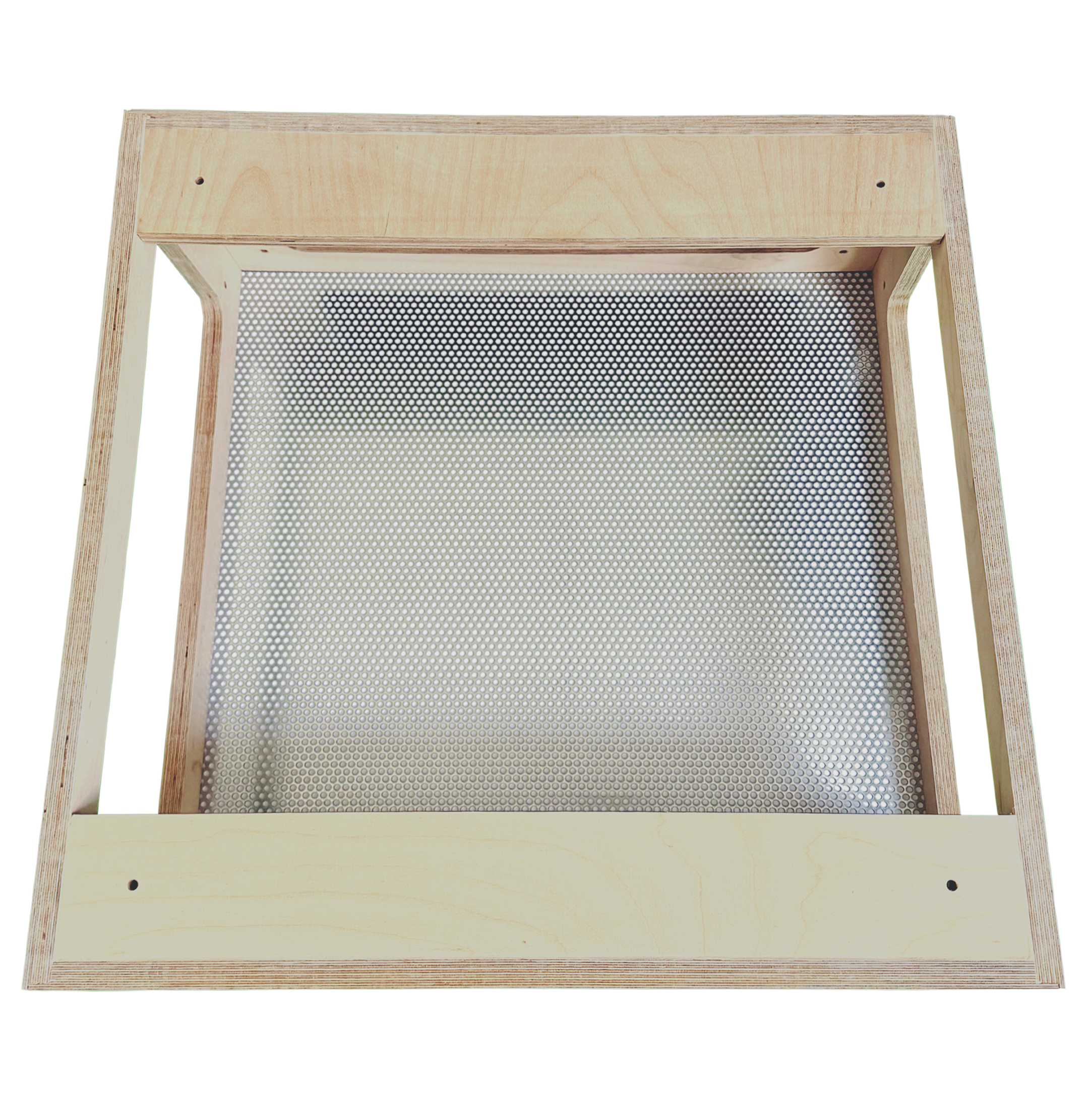 Underside of Stop Motion Animation Stage. Showing the clamping pieces and holes which can be used to fix the stage to legs or a table.