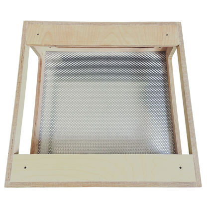 Underside of Stop Motion Animation Stage. Showing the clamping pieces and holes which can be used to fix the stage to legs or a table.