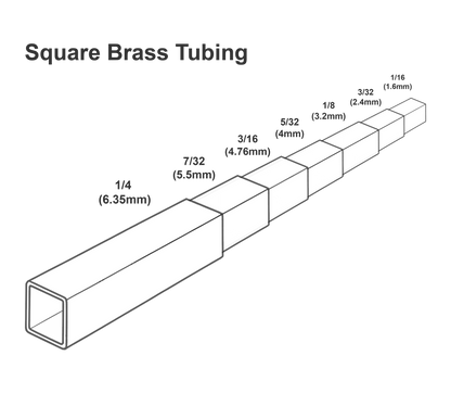 Diagram showing which square brass tubes fit together.