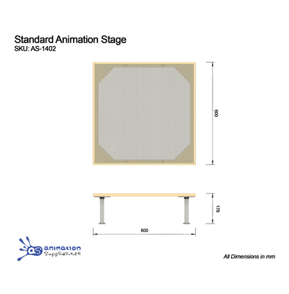 Sacale drawing of the Animation Supplies Standard Animation Stage with dimensions.