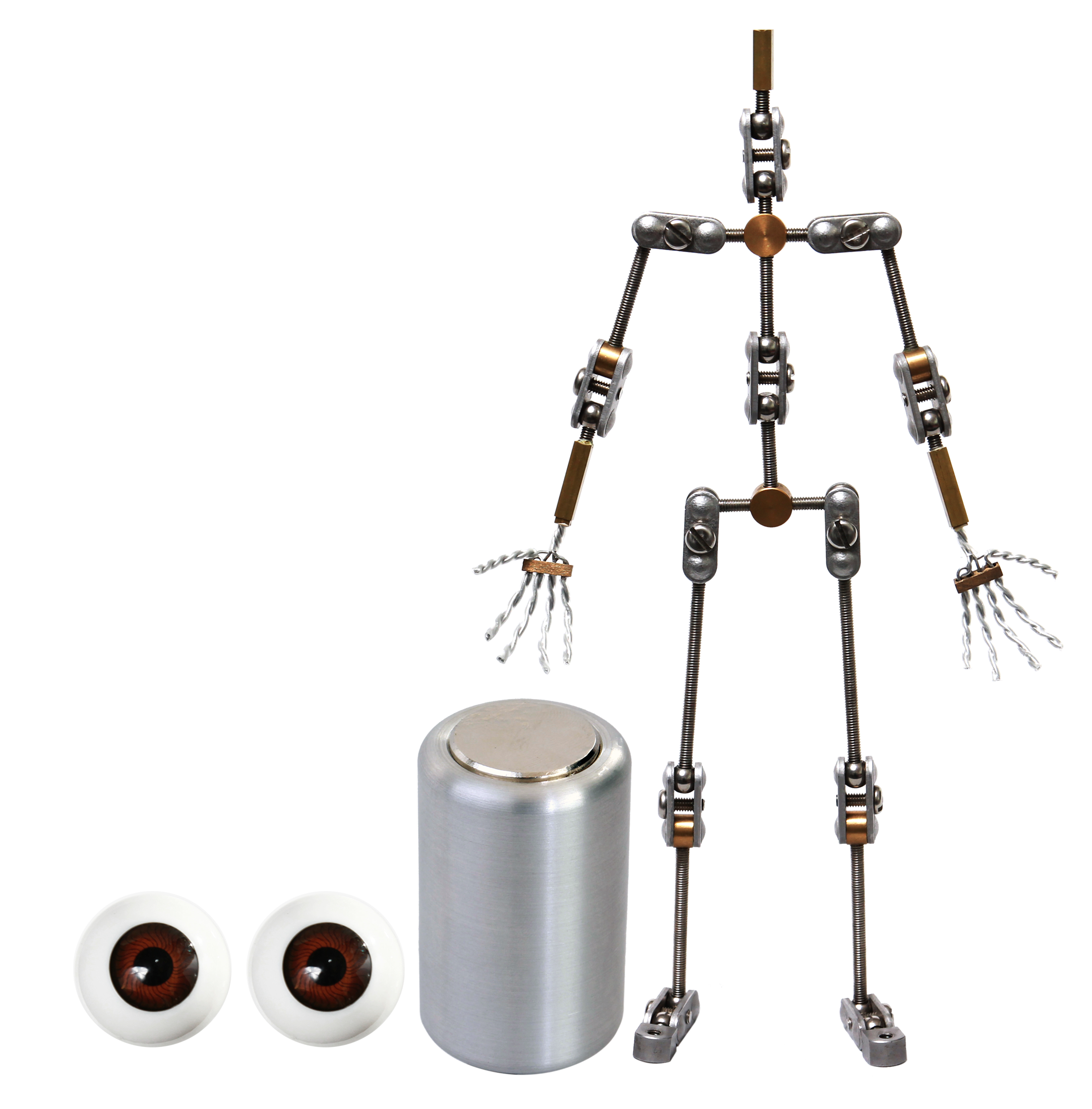 Animation Supplies Bundle Deal - Standard Armature Kit, Professional Tie-Down Magnet and Brown Acrylic Eyes.