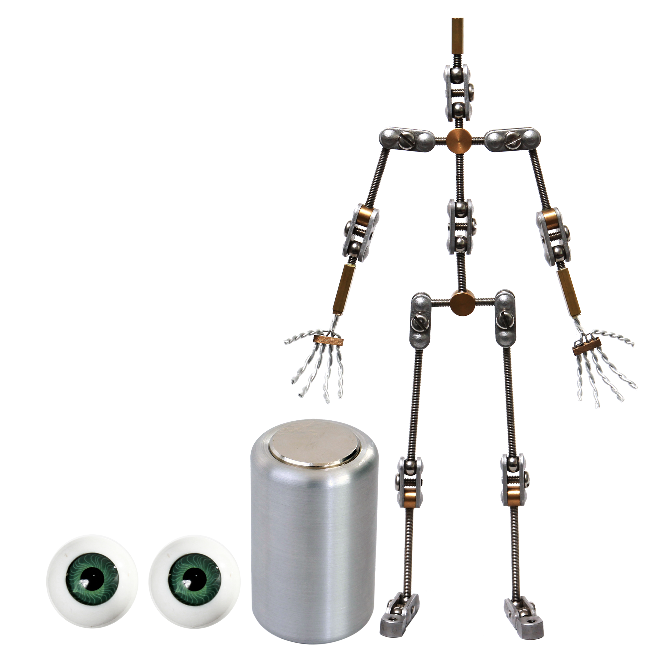 Animation Supplies Bundle Deal - Standard Armature Kit, Professional Tie-Down Magnet and Green Acrylic Eyes.