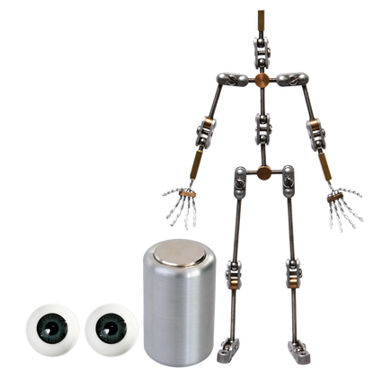 Animation Supplies Bundle Deal - Standard Armature Kit, Professional Tie-Down Magnet and Grey Acrylic Eyes.