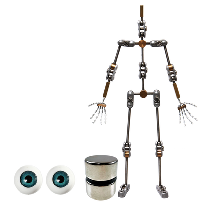 Animation Supplies Bundle Deal - Standard Armature Kit, Standard Tie-Down Magnets and Blue Acrylic Eyes.