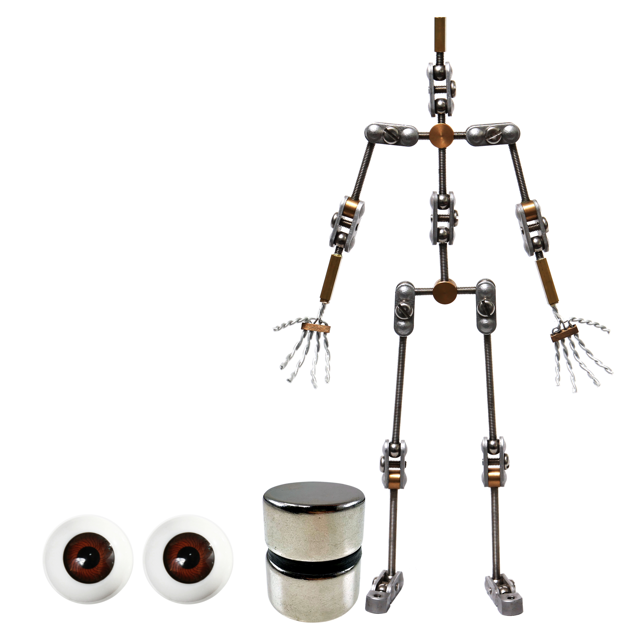 Animation Supplies Bundle Deal - Standard Armature Kit, Standard Tie-Down Magnets and Brown Acrylic Eyes.