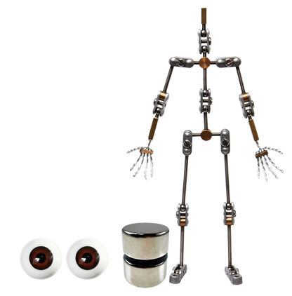 Animation Supplies Bundle Deal - Standard Armature Kit, Standard Tie-Down Magnets and Brown Acrylic Eyes.
