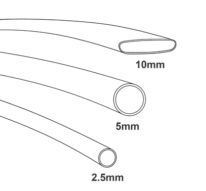 Drawing of clear heat shrink. Available in 10mm, 5mm and 2.5mm sizes.