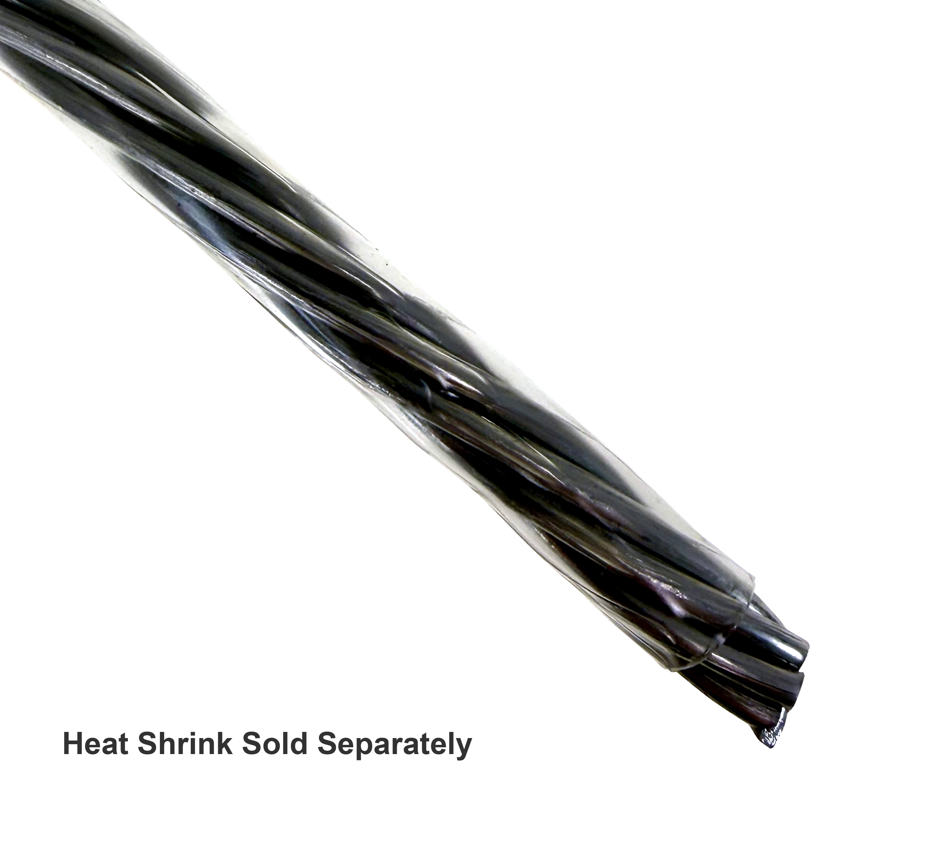 5 Strand twisted aluminium wire, covered in heat shrink for added protection. 