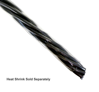 5 Strand twisted aluminium wire, covered in heat shrink for added protection. 